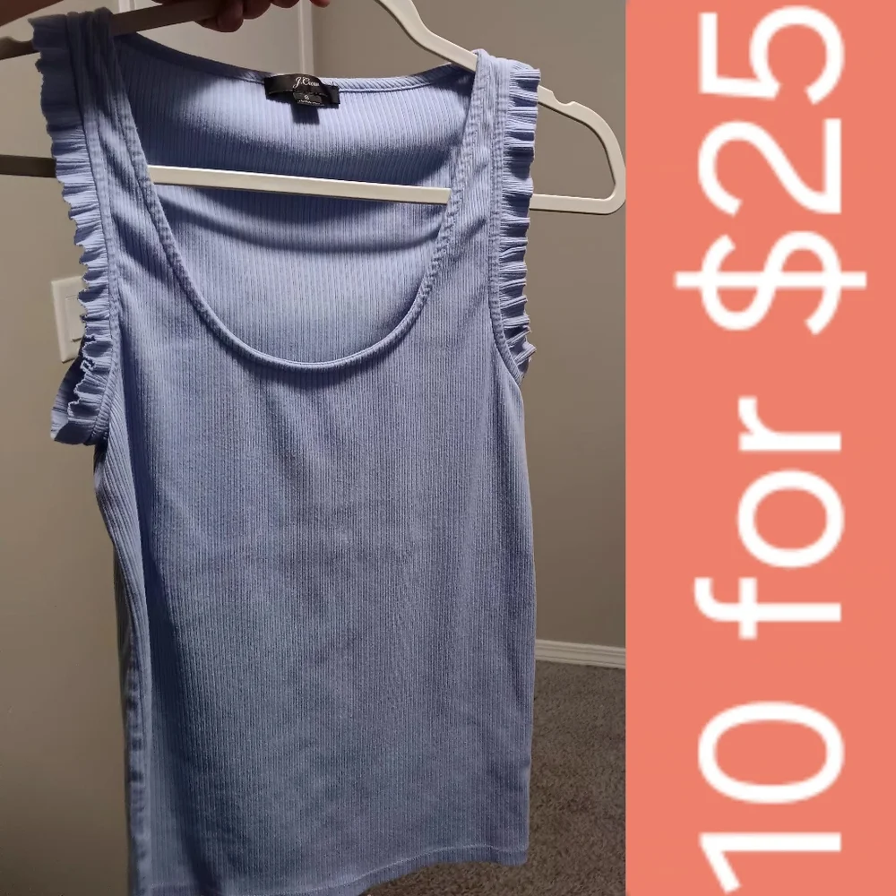 J. Crew Light Blue Ribbed Ruffle Strap Tank - Picture 1 of 9